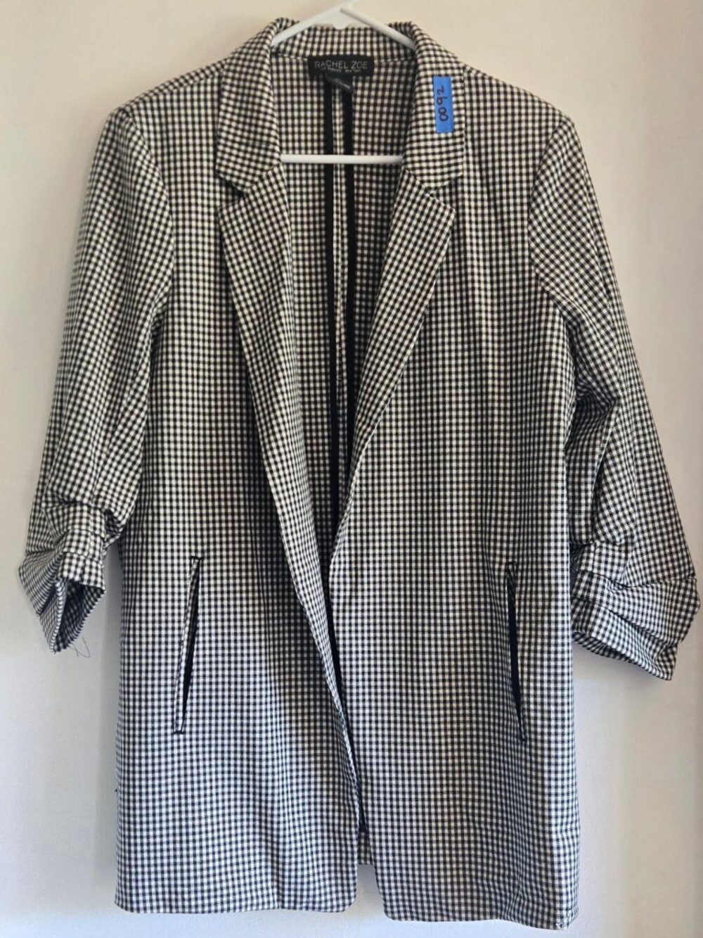 Long Black and White Plaid Blazer